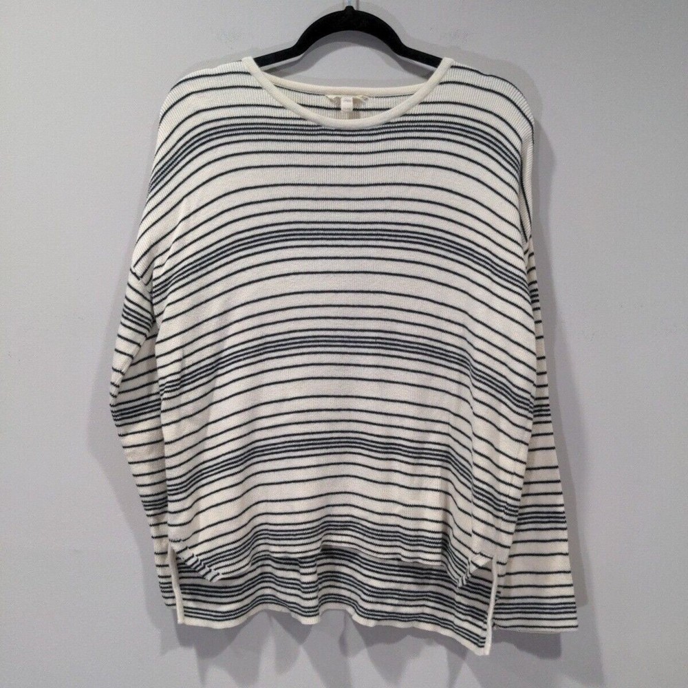 Eileen Fisher Petite Size S Organic Cotton Striped Sweater Hi-Lo Hem Oversized